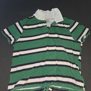 No Boundaries Green and White Striped Kids Polo